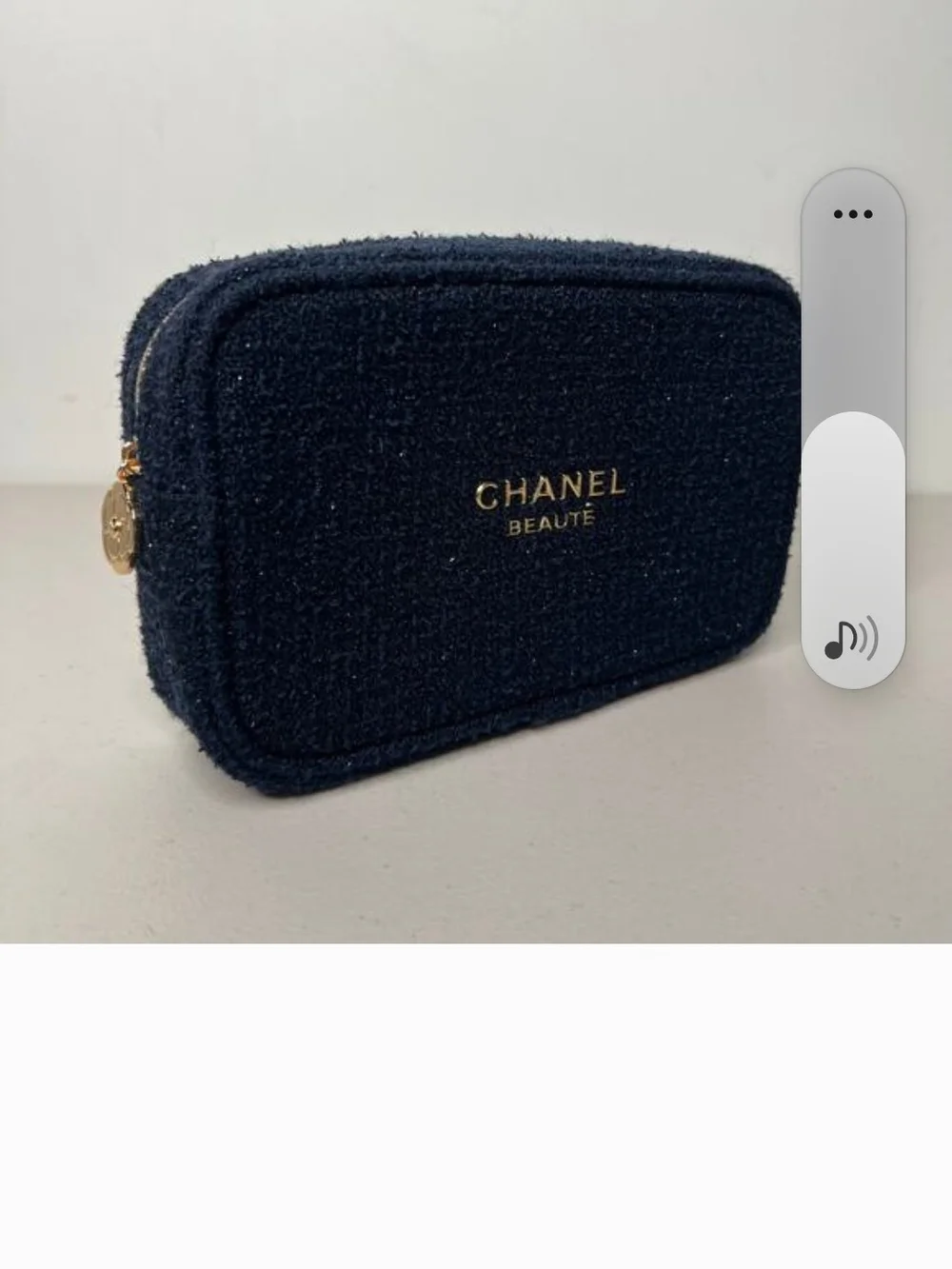 CHANEL Beauty Navy Tweed Mini Cosmetic Case with Gold Logo